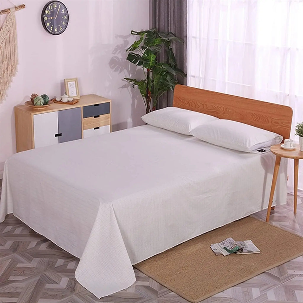10% Silver Fiber Grounding for Earthing Sheet 90% Cotton Plaid Flat Sheet for Better Bed Sleeping Therapy for Hotel Hospital Use