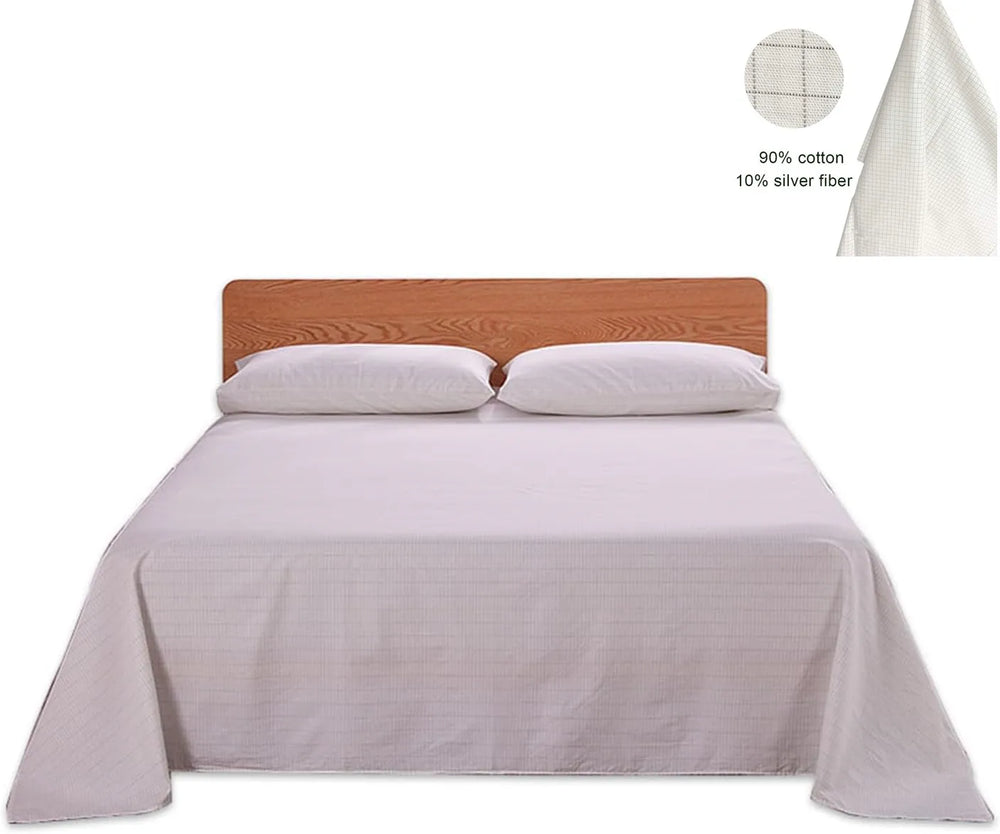 10% Silver Fiber Grounding for Earthing Sheet 90% Cotton Plaid Flat Sheet for Better Bed Sleeping Therapy for Hotel Hospital Use